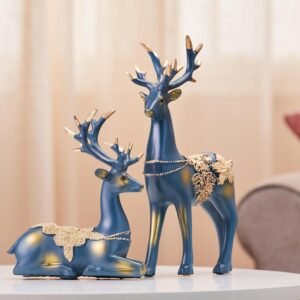 Resin Golden Reindeer Sculptures | Beautiful Home Decor Handicraft Resin | Elevates Energy of Your Room (Pack of 2, Blue)