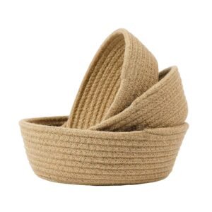 Natural Jute Storage Basket Set of 3 – Handwoven Round Organizer Bins for Shelves, Fruits & Home Styling (Beige)